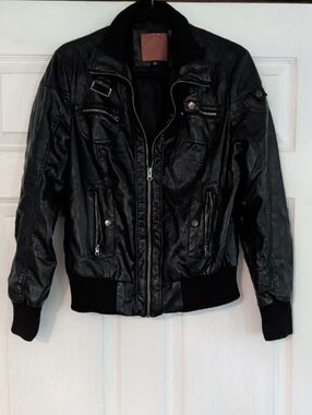 Beverly Hills Polo Club Black Faux Leather Bomber Jacket